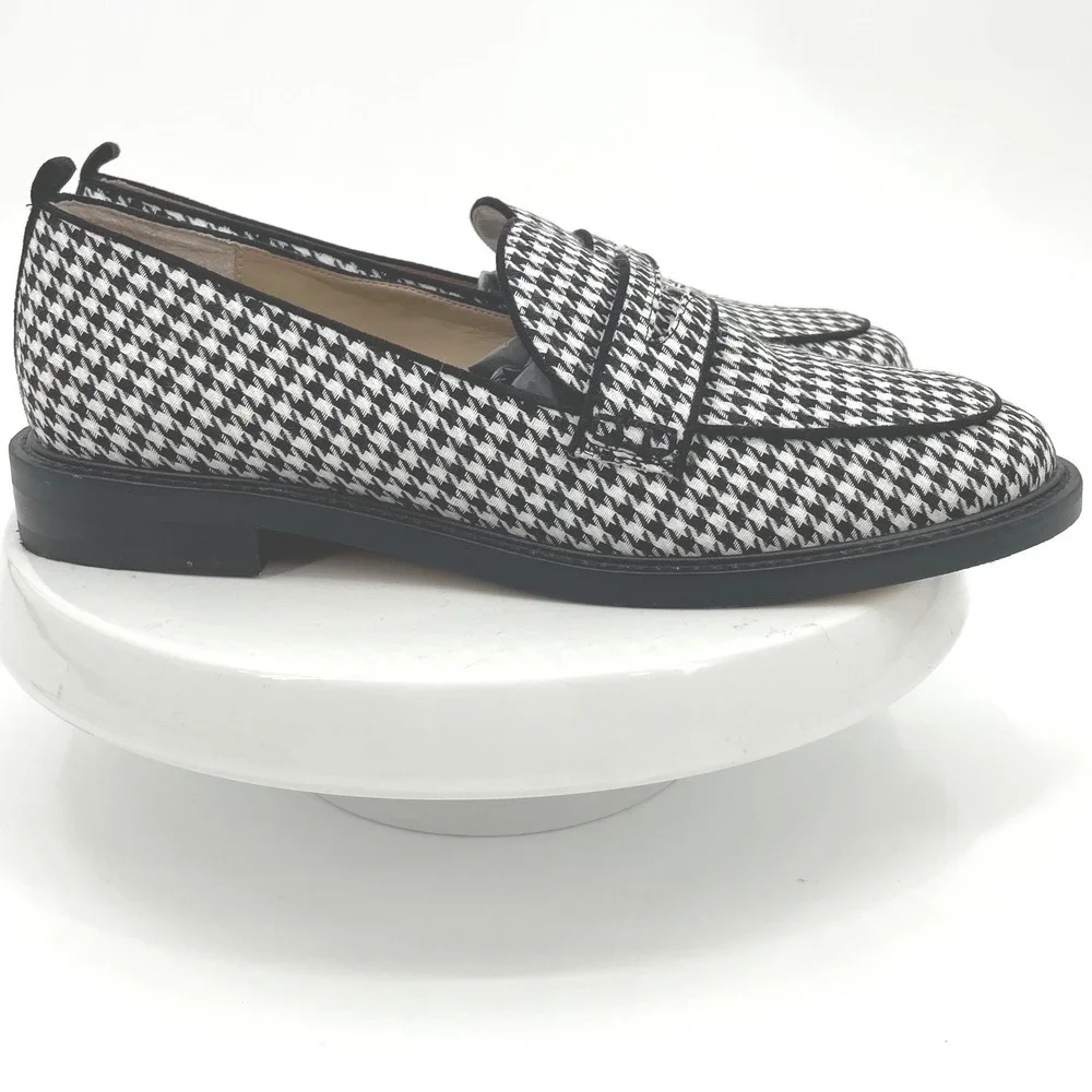Ann Taylor Houndstooth Loafers Flats Size‎ 10M Black White Woven Fabric PRISTINE